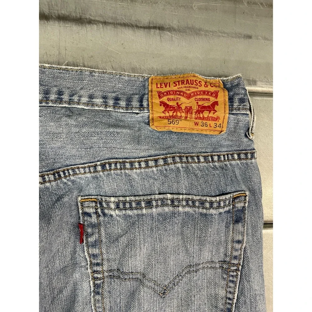 Levis 569 Loose Straight Jeans Mens 36x33 Blue‎ Medium Wash Denim